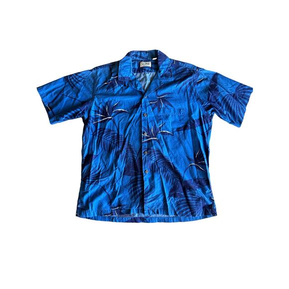 Vintage L.L. Bean USA Made Large Blue Hawaiian Shirt - Picture 1 of 6